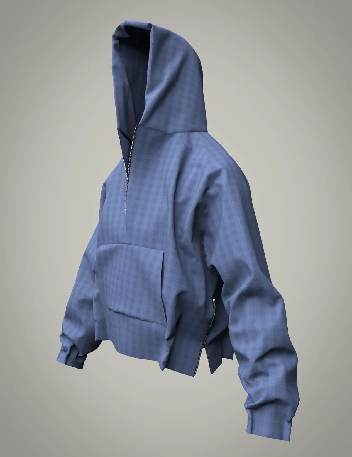 CLO3D cropped hooded parka front view
