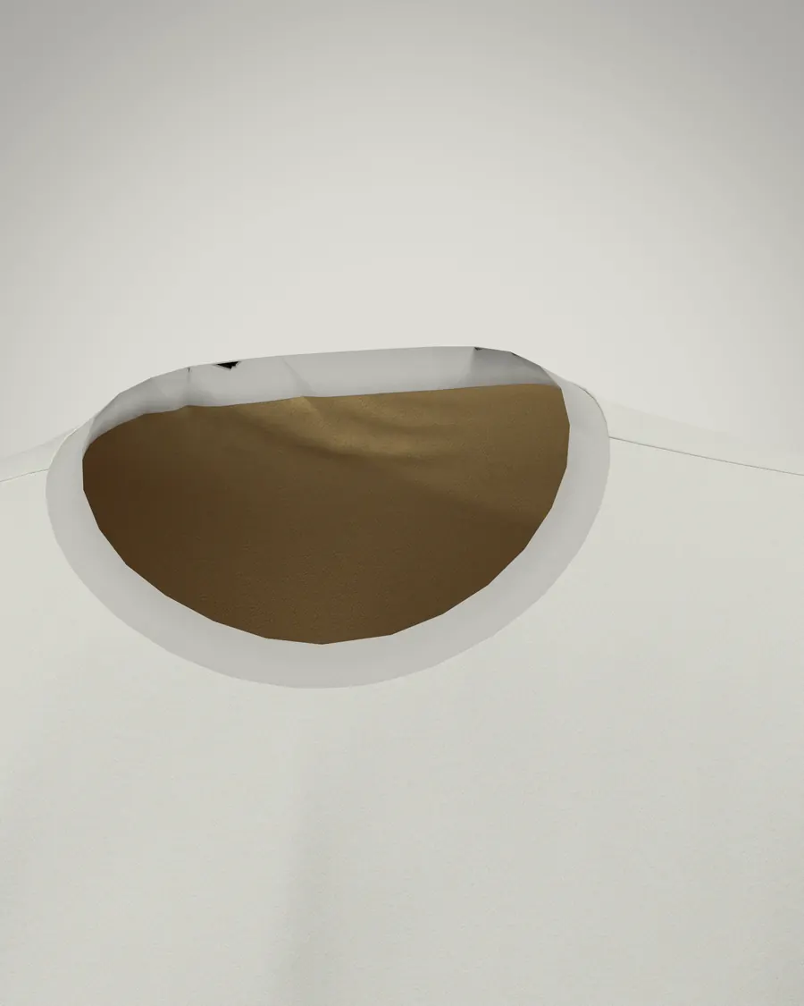 CLO3D detail crop showing tee neckline and internal neck finish