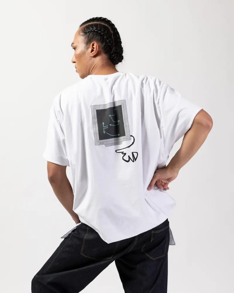 Physical tee back photo used as a back print placement reference